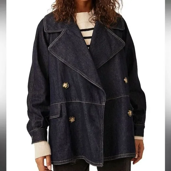 Free People Denim Car Coat - Picture 2 of 7